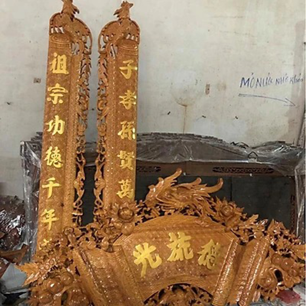 Bộ hoành phi câu đối gỗ gõ